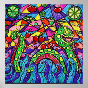 Poster Le Nessie aime la boisson au citron vert de cerise