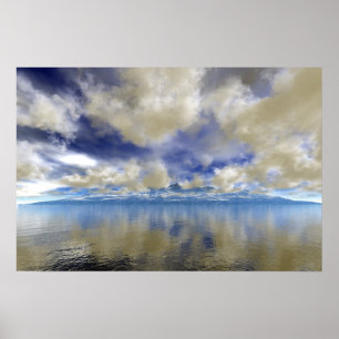 Poster Le nuage a couvert les montagnes éloignées d'océan