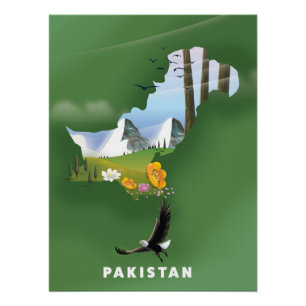 Poster Le Pakistan a illustré une carte de voyage.