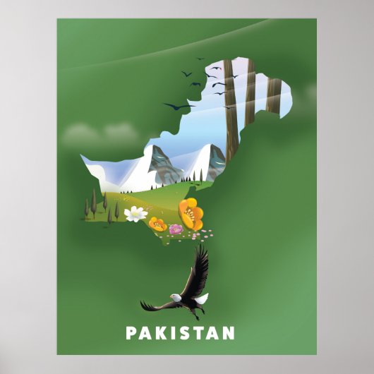 Poster Le Pakistan a illustré une carte de voyage. (Devant)