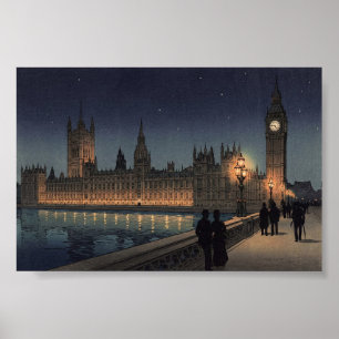 Poster Le Palais de Westminster Gravure sur Bois Japonais