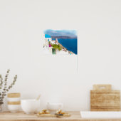 Poster Le paradis grec. Aquarelle de Santorin (Cuisine)