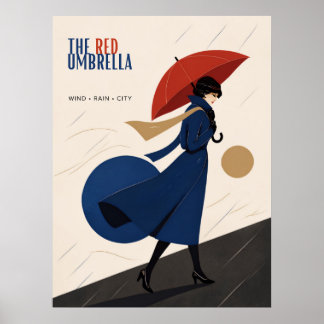 Poster le parapluie rouge