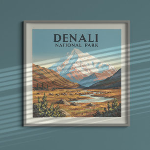 Poster Le Parc national de vintage Denali