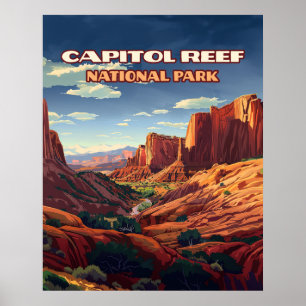 Poster Le Parc National du Capitol Reef Utah Désert Vinta