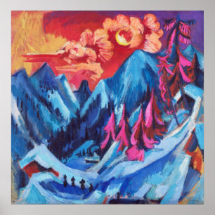 Poster Le paysage hivernal de Kirchner au clair de lune
