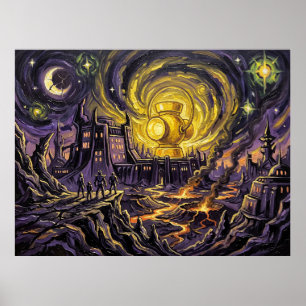 Poster Le paysage nocturne étoilé de la planète Qward