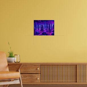 Poster Le paysage urbain futuriste de la nuit