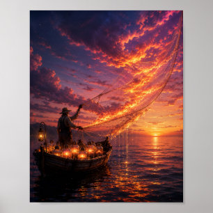 Poster Le Pêcheur Capturant les Couchers de Soleil