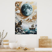 Poster Le Pêcheur Sous La Mer Lune (Cuisine)