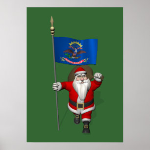 Poster Le Père Noël Avec L'Ensigne Du Dakota Du Nord