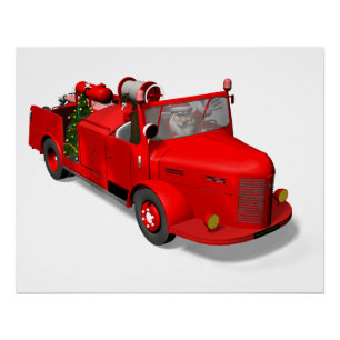 Poster Le Père Noël Conduit Un Camion-Feu