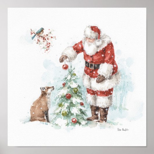 Poster Le Père Noël décore un arbre avec sa forêt (Devant)