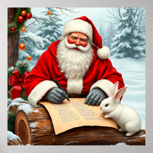 Poster Le Père Noël écrit une lettre dans une forêt de ne
