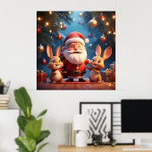 Poster Le Père Noël et deux lapins joyeux (Bureau à domicile)