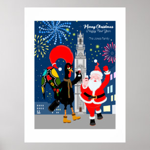 Poster Le Père Noël et le coq toast au Nouvel An