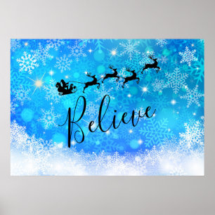 Poster Le Père Noël et son renne volant - Croyez