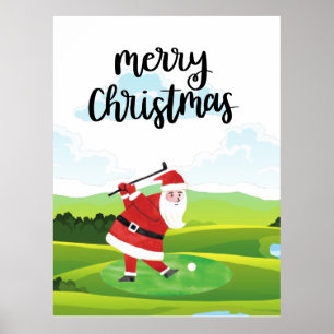 Poster Le Père Noël fait du golf pendant les fêtes de Noë