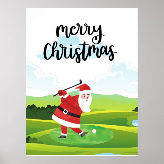 Poster Le Père Noël fait du golf pendant les fêtes de Noë (Devant)