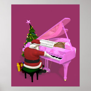 Poster Le Père Noël Joue Un Piano Rose
