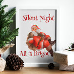 Poster Le Père Noël mignon se réveillant Noël Vintage<br><div class="desc">Vintage Aquarelle Minimale Santa Claus assis sur la Typographie Moderne Élégante Nuit silencieuse! Tout va bien ! Affiche de Noël. Produits correspondants disponibles.</div>