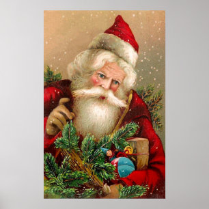 Poster Le père noël vintage avec des jouets