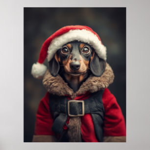 Poster Le petit chien aidant de père Noël