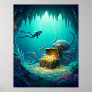 Poster Le plongeur trouve un trésor protégé