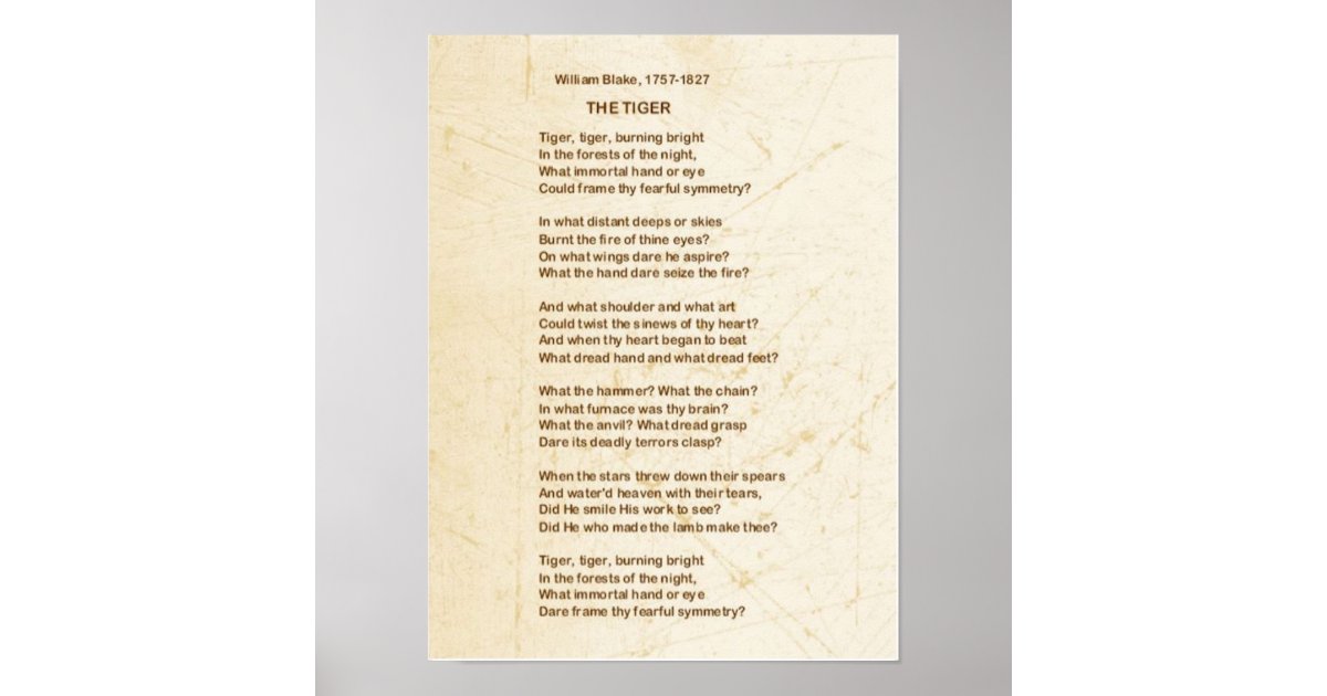 Poster Le poème TIGER de William Blake | Zazzle.be