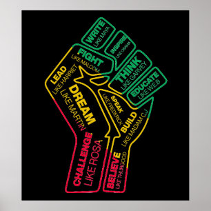 Poster Le poing motivationnel du héros de l'histoire noir