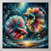 Poster Le poisson Betta danse dans les bulles de l'océan (Devant)