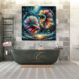 Poster Le poisson Betta danse dans les bulles de l'océan