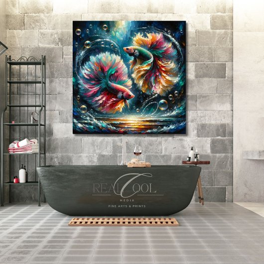 Poster Le poisson Betta danse dans les bulles de l'océan