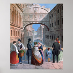 Poster Le Pont des Soupirs, Venise, gravé par Brizeghel