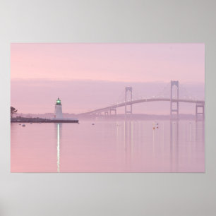 Poster Le pont Newport et le phare de Goat Island
