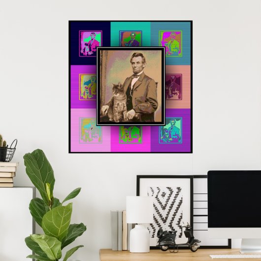 Poster Le Pop Art Abraham Lincoln et son chat "Dixie" (Bureau à domicile)