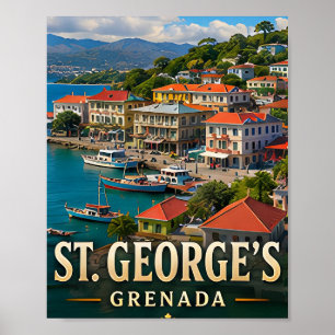 Poster Le port de St. George et les collines tropicales