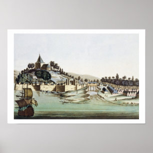 Poster Le port et la ville de Malacca, Malaisie, illustra