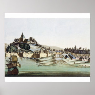 Poster Le port et la ville de Malacca, Malaisie, illustra