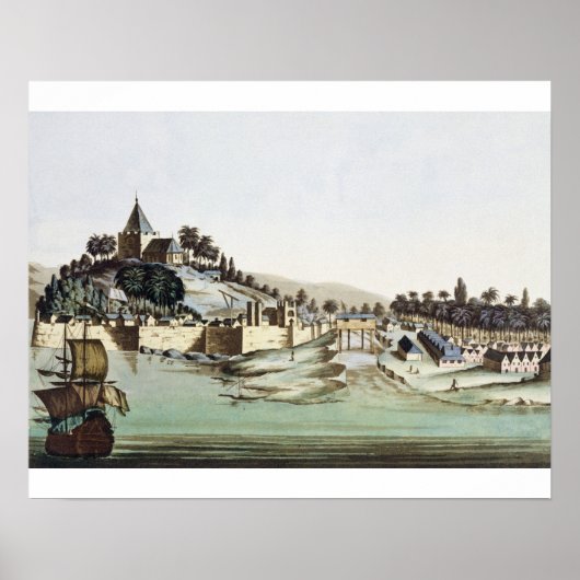 Poster Le port et la ville de Malacca, Malaisie, illustra (Devant)