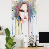 Poster Le portrait psychique moderne d'aquarelle d'une fe (Bureau à domicile)