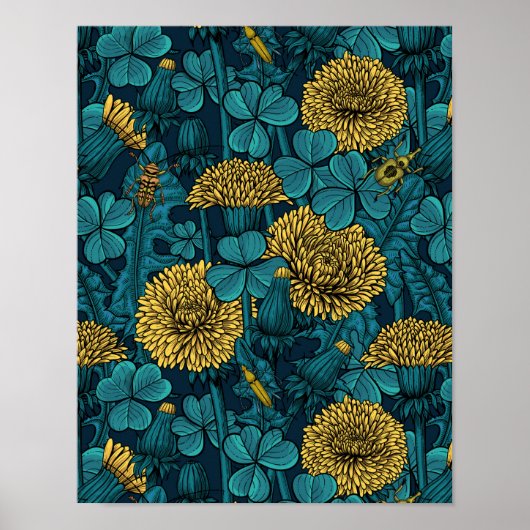 Poster Le pré en jaune et bleu (Devant)