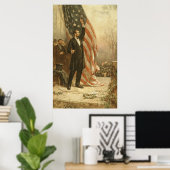 Poster Le président Abraham Lincoln sous le drapeau améri (Bureau à domicile)