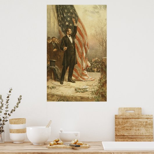 Poster Le président Abraham Lincoln sous le drapeau améri (Cuisine)