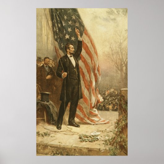 Poster Le président Abraham Lincoln sous le drapeau améri (Devant)