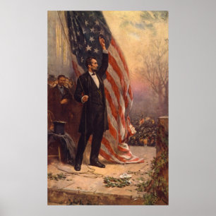 Poster Le président Abraham Lincoln sous le drapeau améri