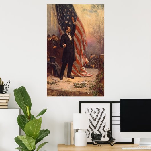 Poster Le président Abraham Lincoln sous le drapeau améri (Bureau à domicile)