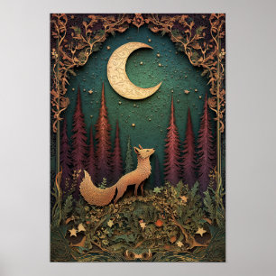 Poster Le renard Art Night Spring Forest