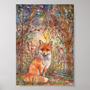 Poster Le renard dans les bois d'automne