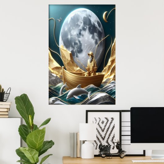 Poster Le rêve du pêcheur sur la Lune (Bureau à domicile)